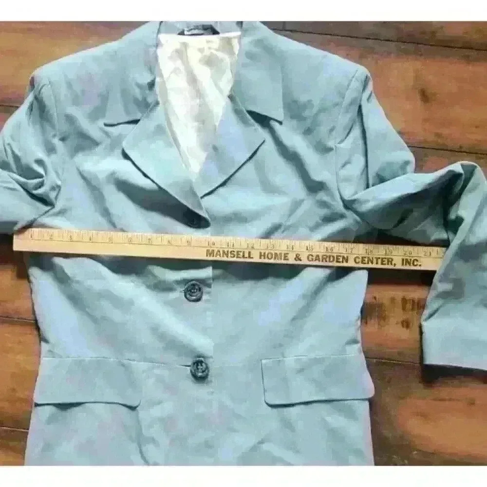 Bocchese Women's Suit Made In Italy 39 Green Silk Blend Blazer Skirt Vintage - Picture 11 of 16